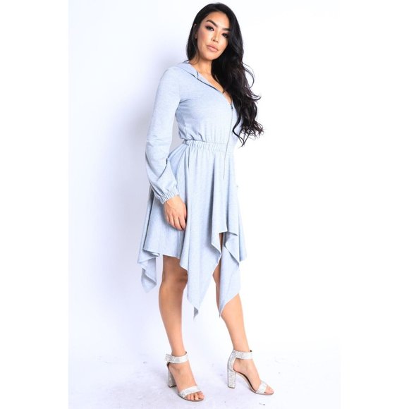 Women's Long Sleeves Hooded Drape Dress Full Zipper Dress Jacket Dress - Picture 8 of 15